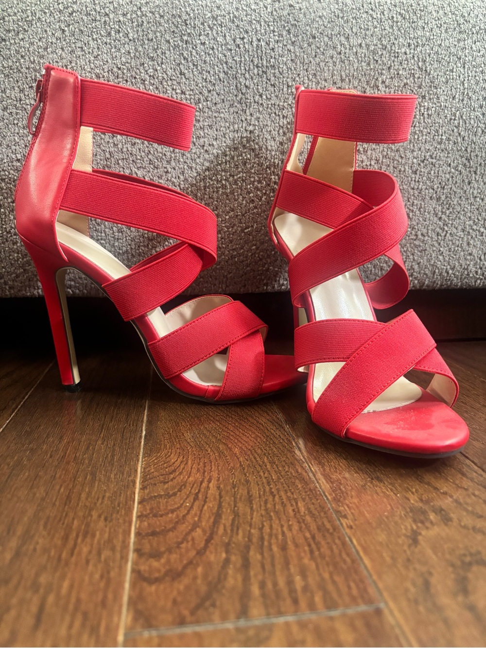Red Strappy High Heel Sandals - Women